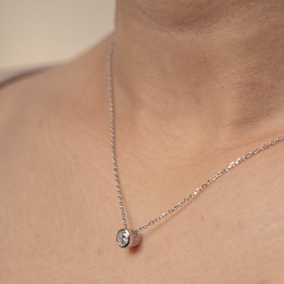 NWT Dani Round Bezel Necklace // Sterling Silver + 0.37ct Diamond - Picture 6 of 6